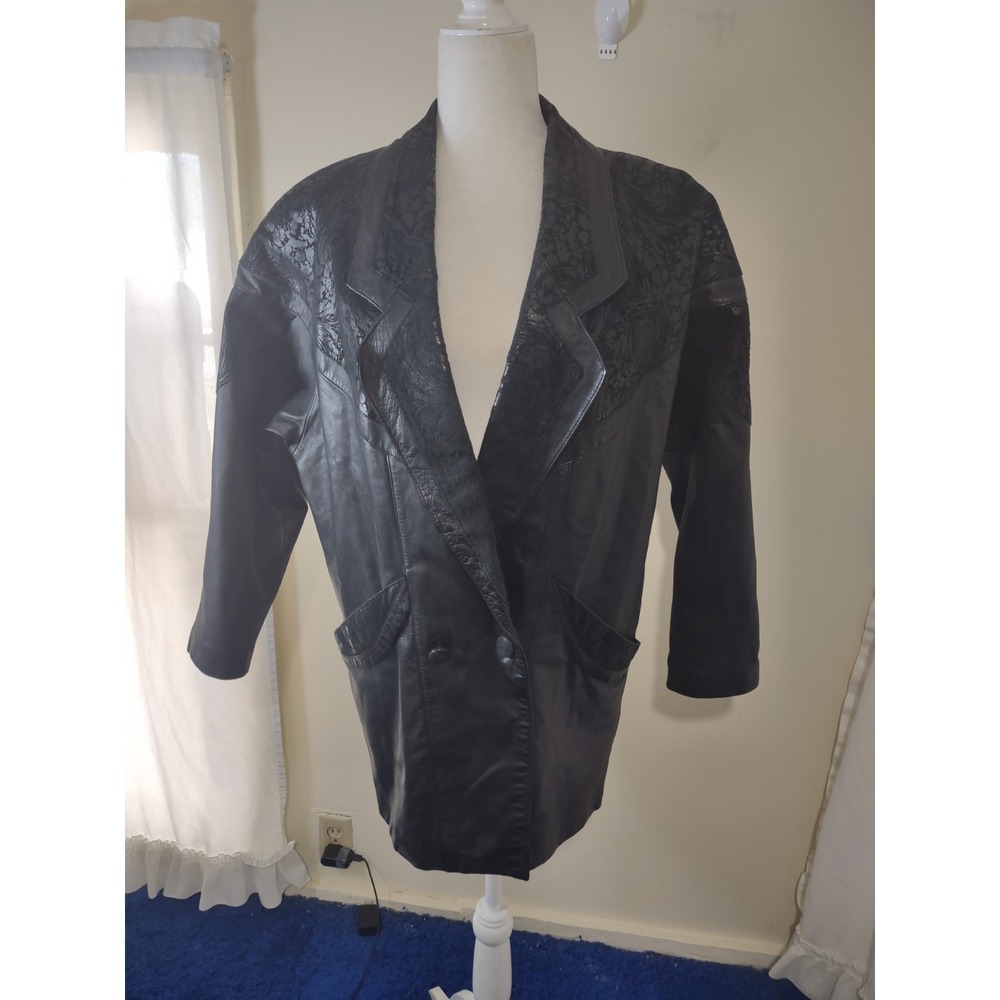 Vtg RARE Womens Size Sm Byrnes & Baker Black Leather Jacket Western Moto Biker‎
